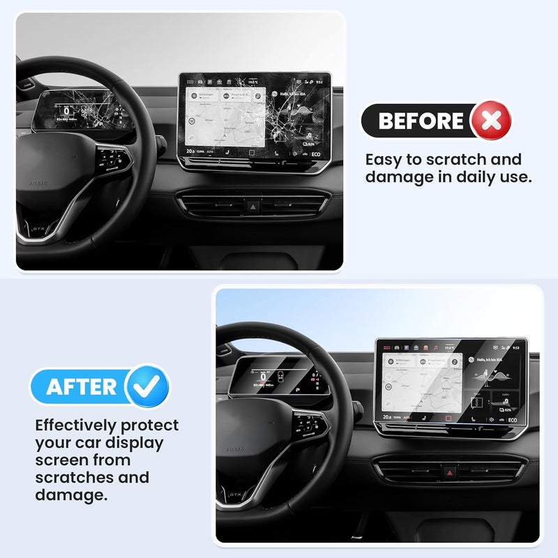 Canvcle حماية شاشة لسيارات فولكس فاجن 2024 2025 VW ID.3 ID.4 بحجم 12.9 بوصة لنظام الملاحة + 5.3 بوصة لشاشة لوحة القيادة، واقي شاشة زجاجي مقسى، غطاء واقي لشاشة نظام الملاحة، فيلم حماية - Image 3